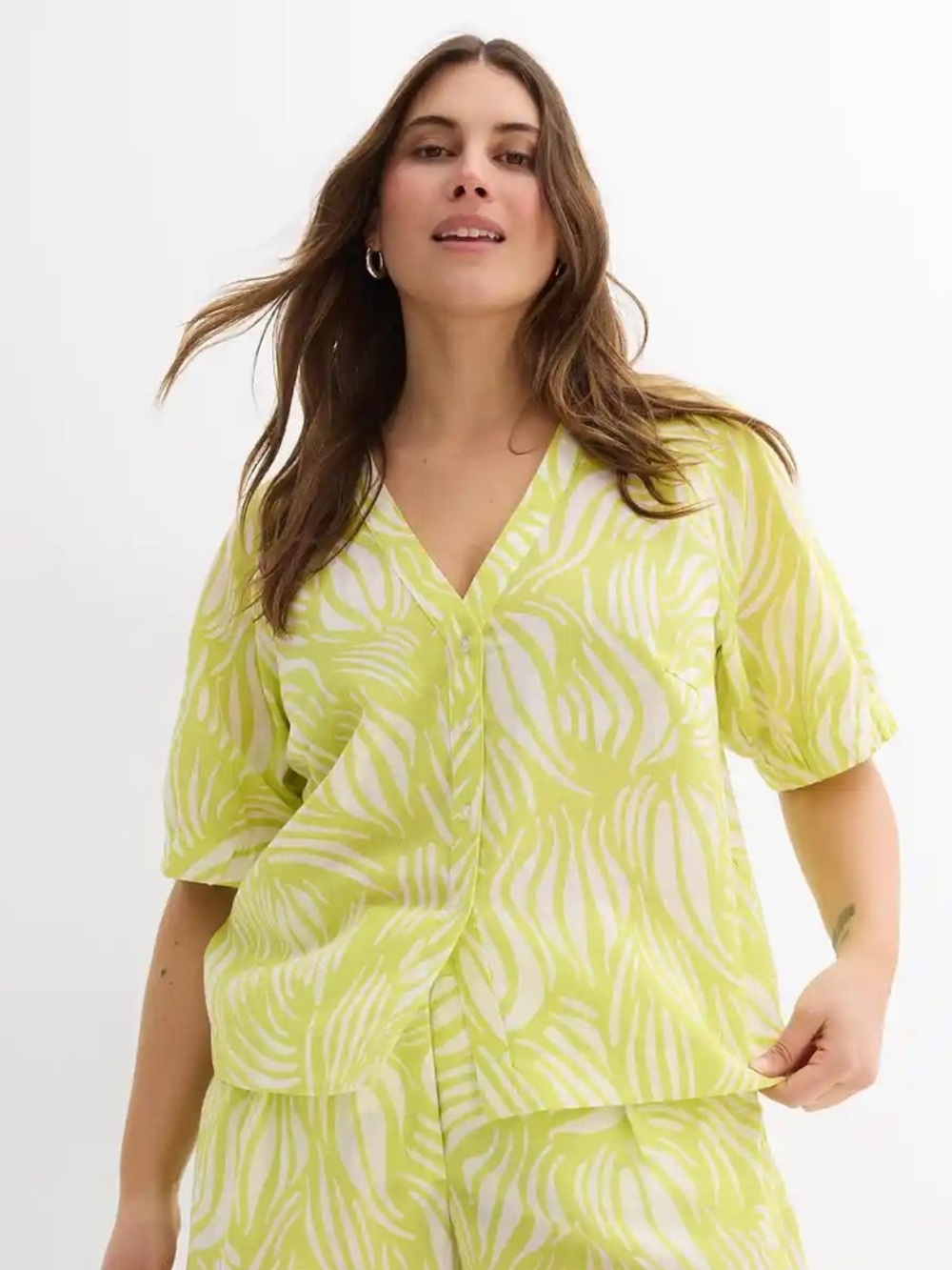 Lime Green Printed Button-Down Shirt